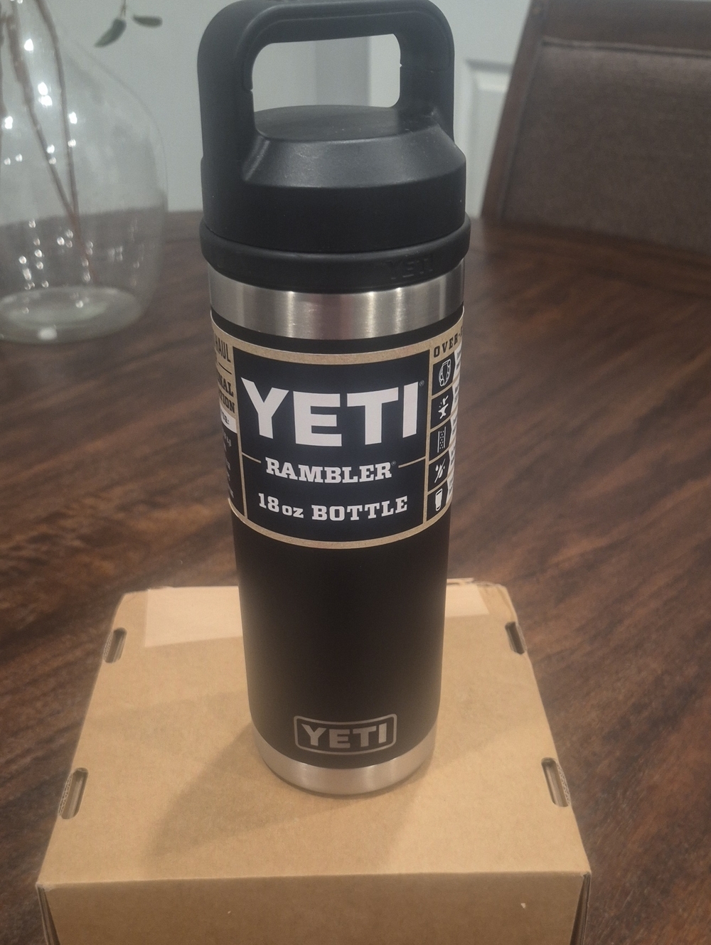 New Yeti Rambler 18 oz Bottle - Black with Stainless Accents